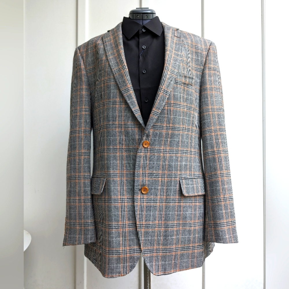Tallia 44L Wool suit coat sport jacket Tan tweed plaid tweed business Going Out